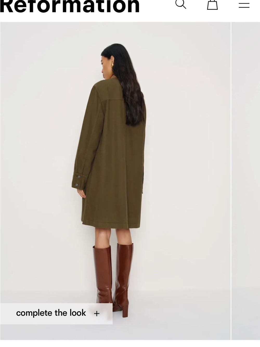 Brand New with Tags - Reformation Size Small Olive Green Mid-Length Button Coat - Picture 5 of 11